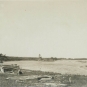 Photographie noir et blanc d’une plage et d’arbres au bord de l’océan