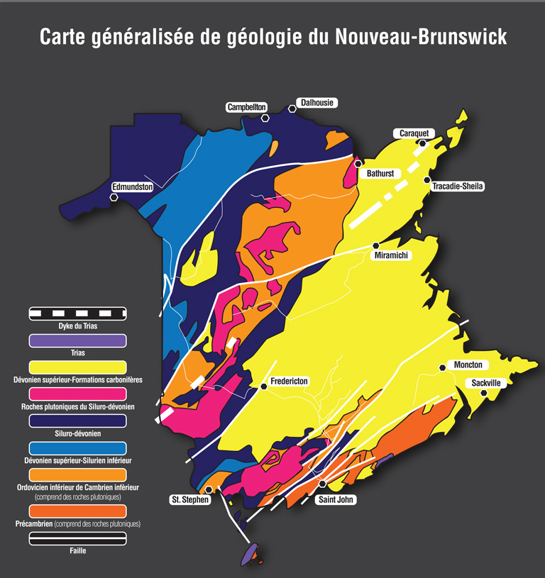 Carte généralisée de géologie du Nouveau-Brunswick